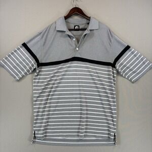 FootJoy Golf Polo Shirt Gray‎ Striped Men's Large Athletic Fit Stretch Collared
